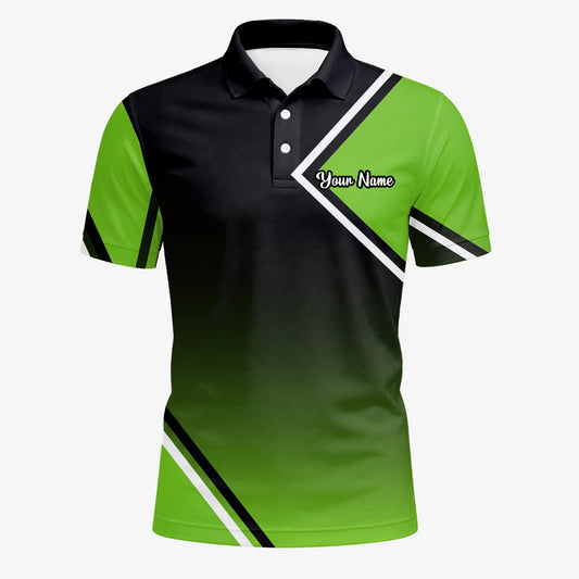 Personalised Black Green Geometric Stripe Golf Polo Shirt For Men V2638