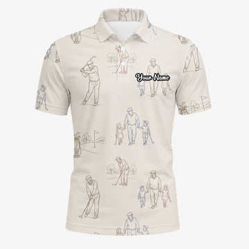 Personalised Beige Vintage Golfer Sketch Golf Polo Shirt For Men D6556