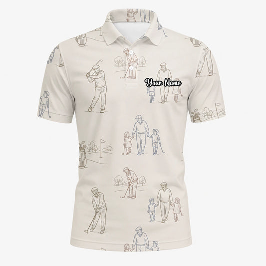 Personalised Beige Vintage Golfer Sketch Golf Polo Shirt For Men D6556