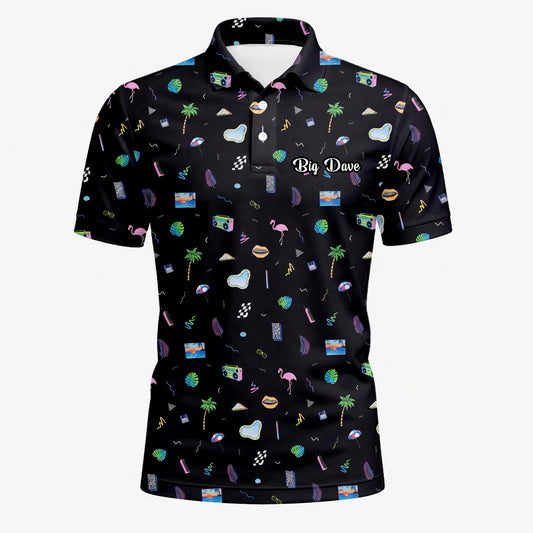 Personalised Black Holiday Travel Doodle Golf Polo Shirt For Men V7883