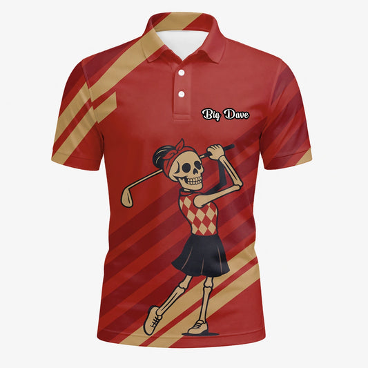 Personalised Red Skeleton Golfer Cartoon Golf Polo Shirt For Men Y0970