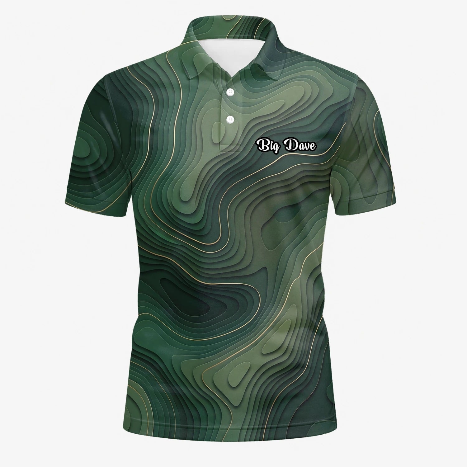 Personalised Green Topographic Contour Line Golf Polo Shirt For Men H2497