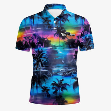Personalised Blue Purple Palm Sunset Golf Polo Shirt For Men K8435