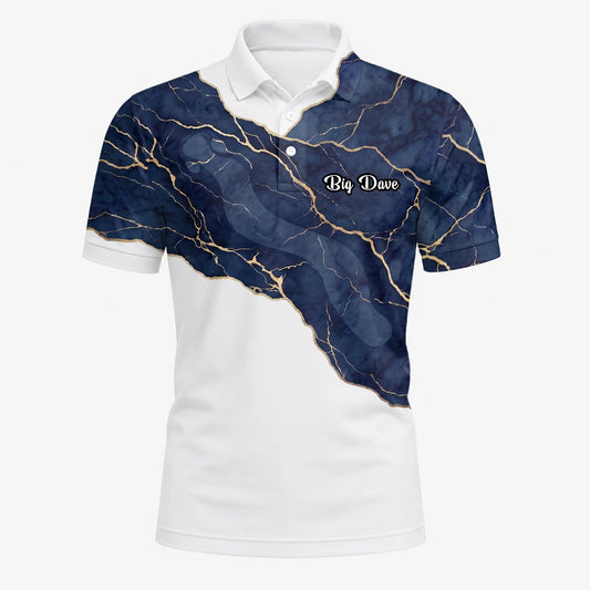 Personalised White Navy Marble Gold Vein Golf Polo Shirt For Men B4939