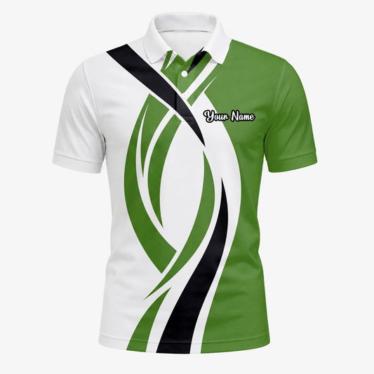 Personalised White Green Black Abstract Wave Golf Polo Shirt For Men P7352