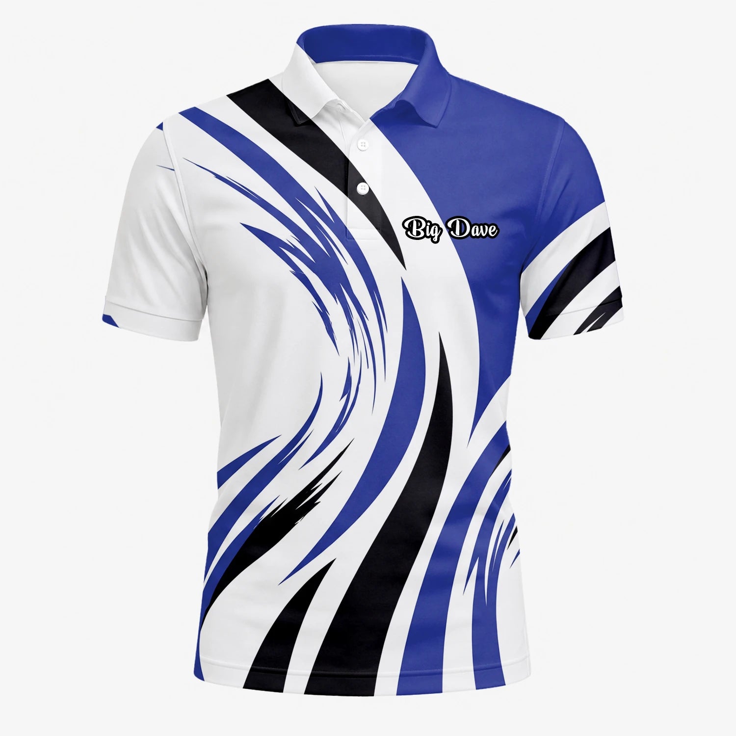 Personalised White Blue Black Abstract Wave Golf Polo Shirt For Men V7849