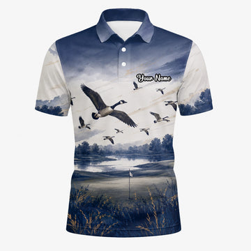 Personalised Dark Navy Watercolour Canada Geese Golf Polo Shirt For Men L8594