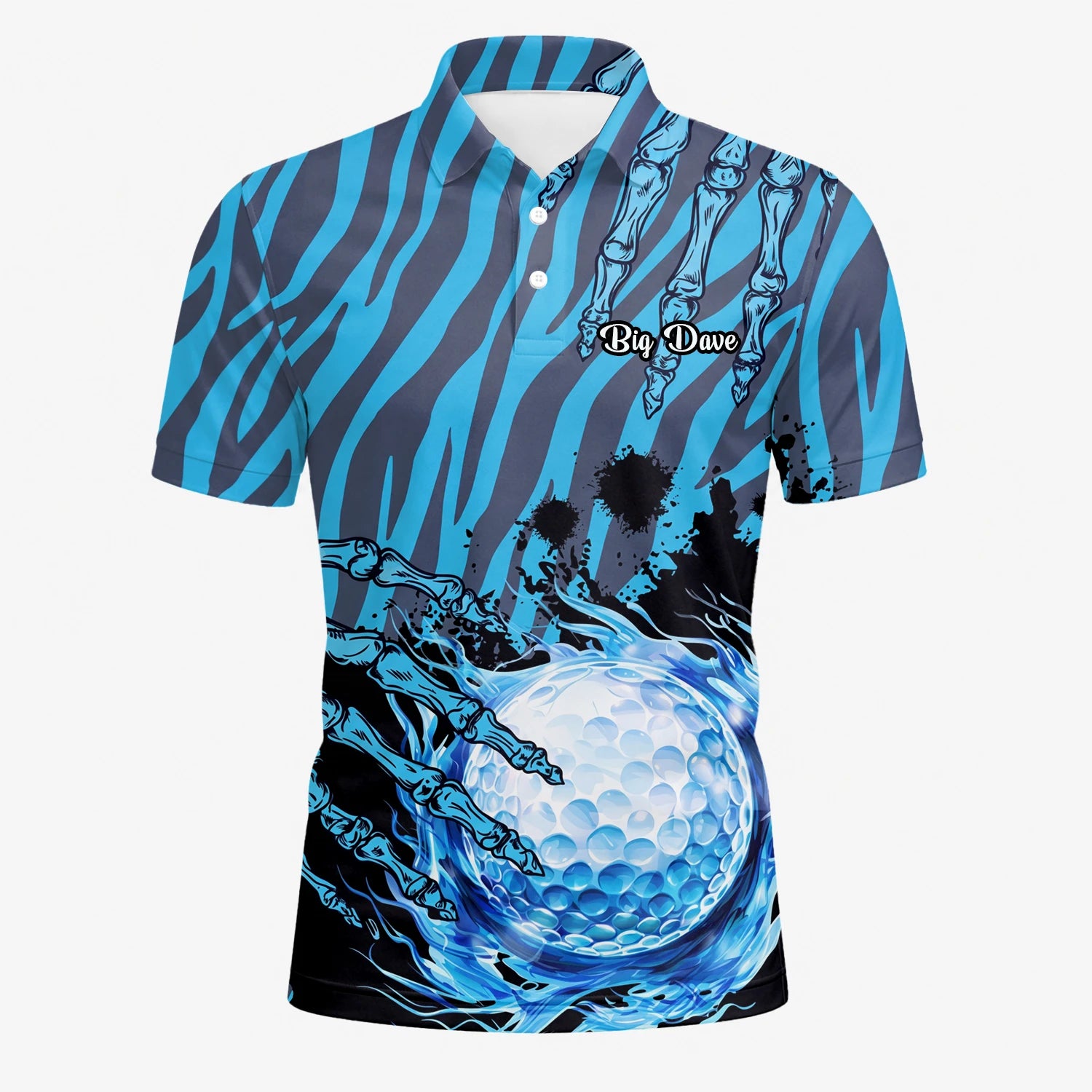 Personalised Blue Black Golf Ball Water Splash Golf Polo Shirt For Men B9791