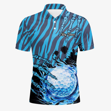 Personalised Blue Black Golf Ball Water Splash Golf Polo Shirt For Men B9791