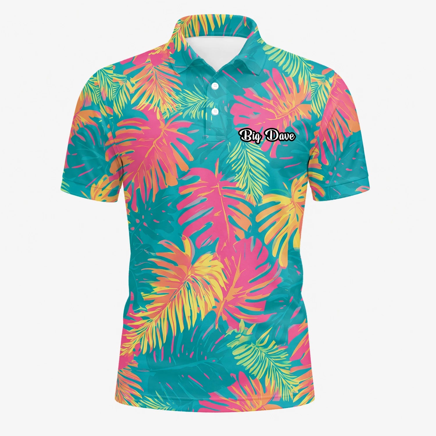 Personalised Teal Coral Tropical Leaf Golf Polo Shirt For Men H8937