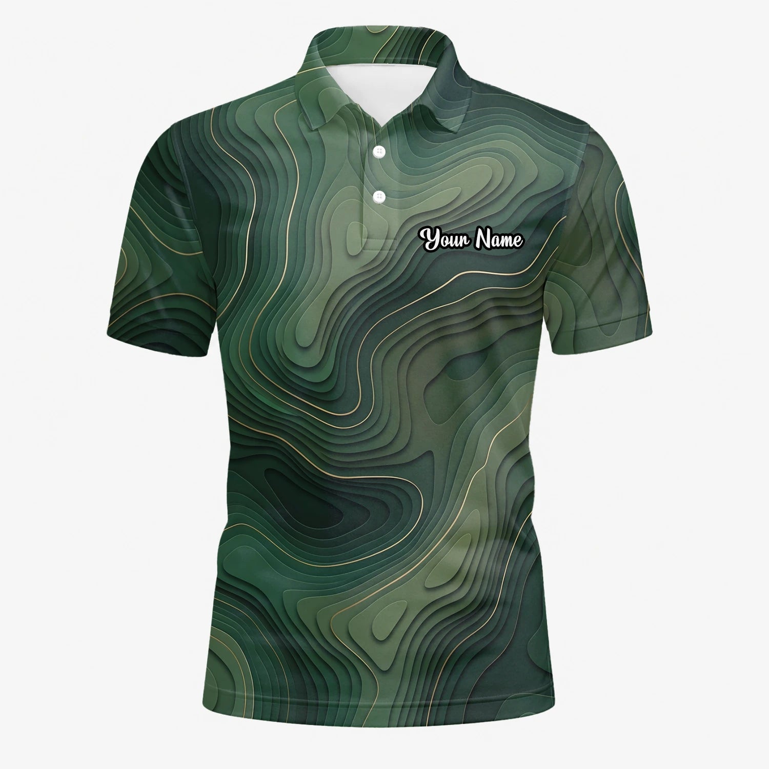 Personalised Green Topographic Contour Line Golf Polo Shirt For Men H2497