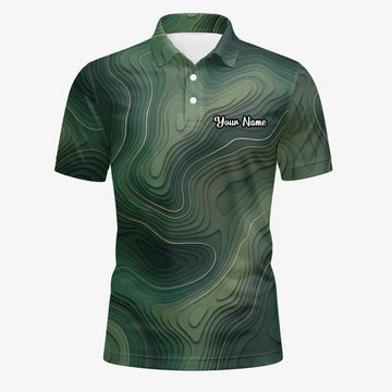 Personalised Green Topographic Contour Line Golf Polo Shirt For Men H2497
