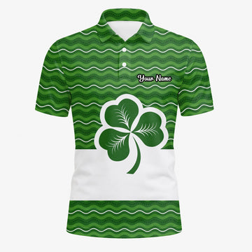 Personalised Green Shamrock Wave Golf Polo Shirt For Men I6128