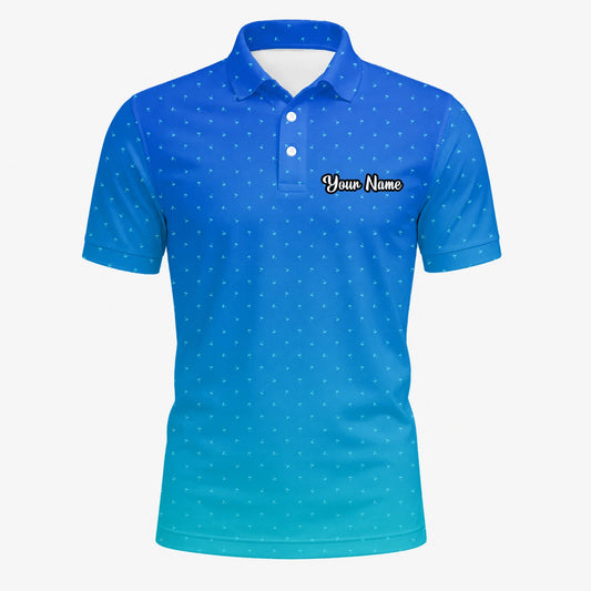 Personalised Blue Turquoise Dotted Gradient Golf Polo Shirt For Men C6032
