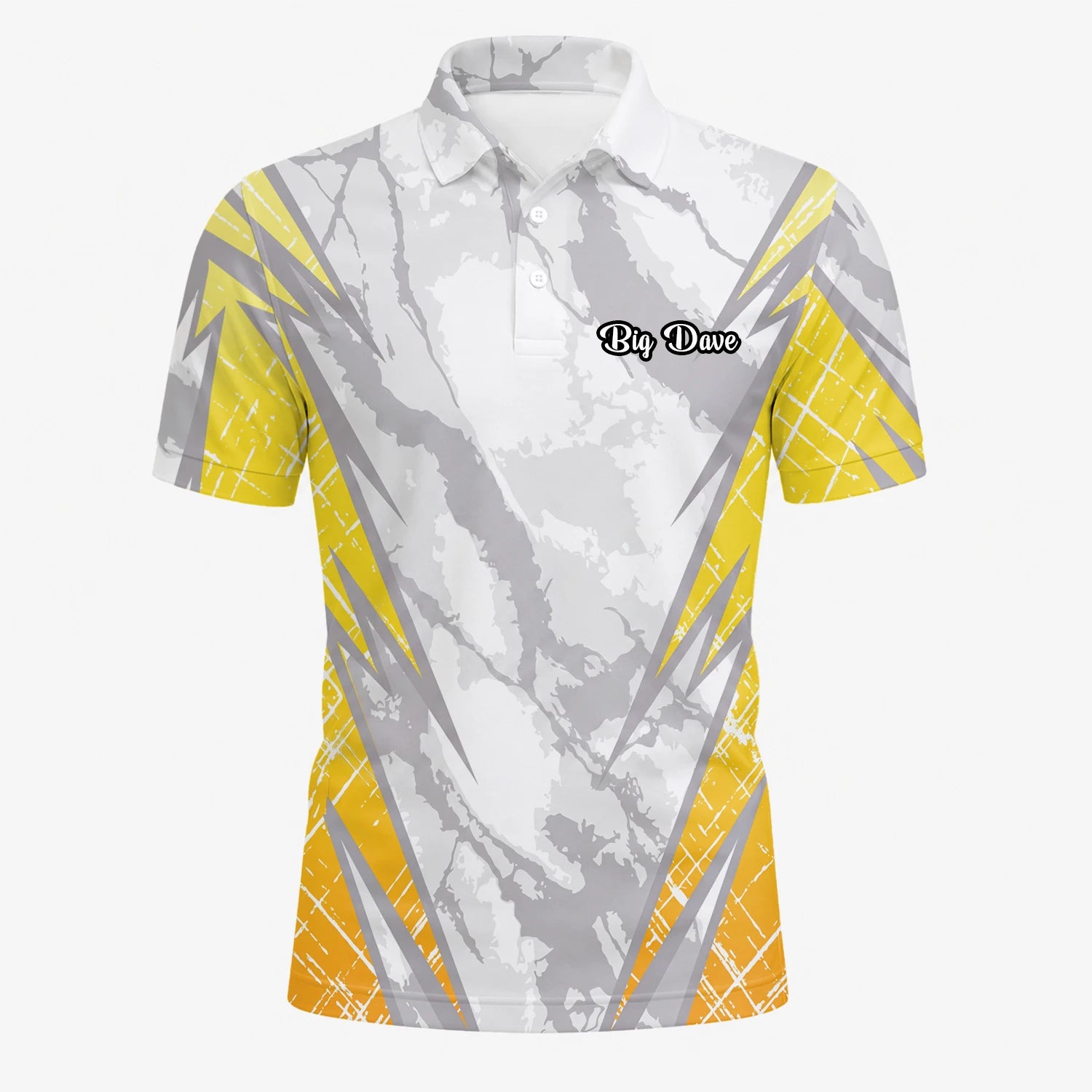 Personalised White Grey Yellow Marble Stripe Golf Polo Shirt For Men T6326