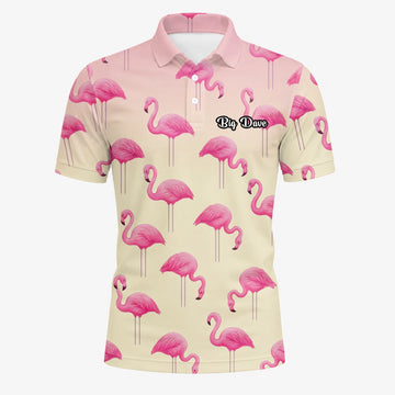 Personalised Cream Pink Flamingo Golf Polo Shirt For Men P5242