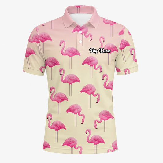 Personalised Cream Pink Flamingo Golf Polo Shirt For Men P5242