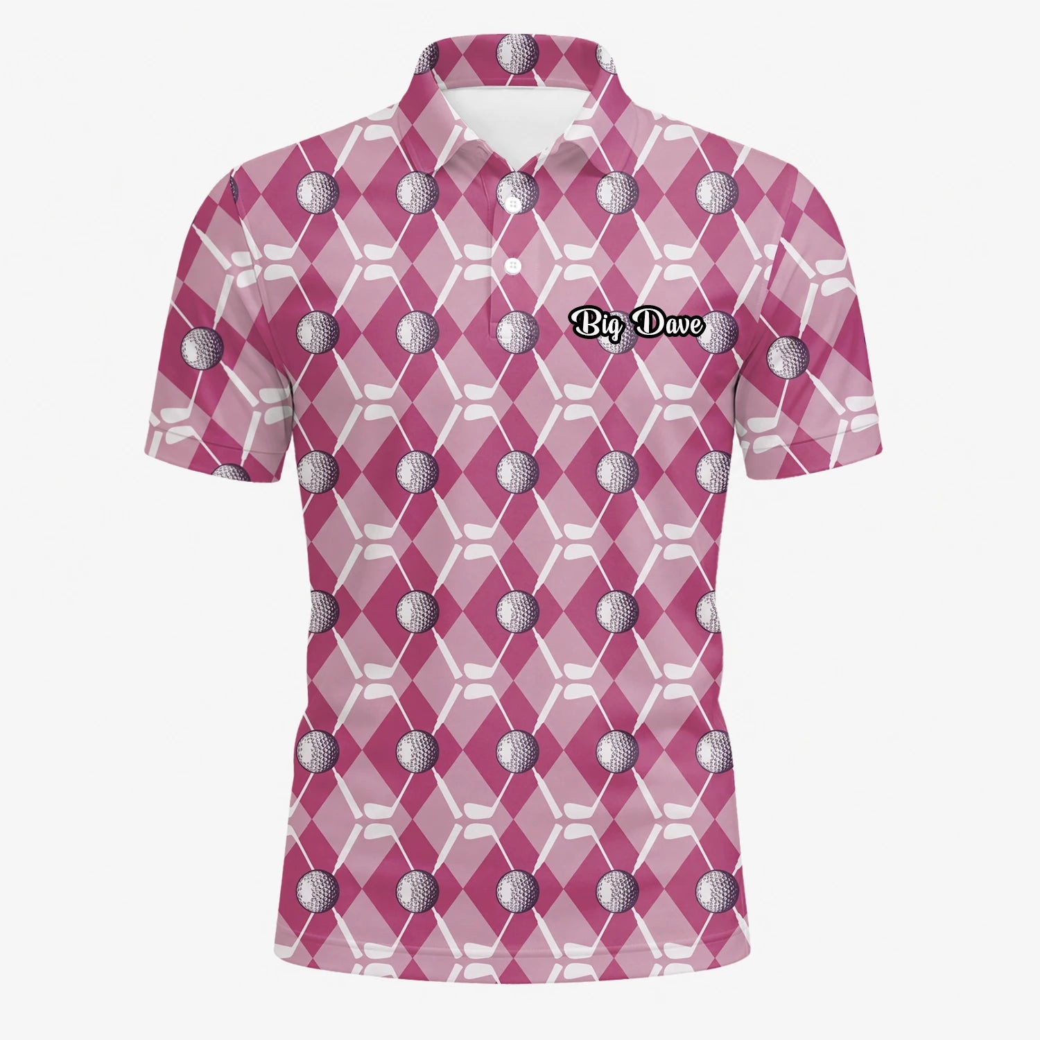 Personalised Pink Argyle Golf Ball Golf Polo Shirt For Men X0000