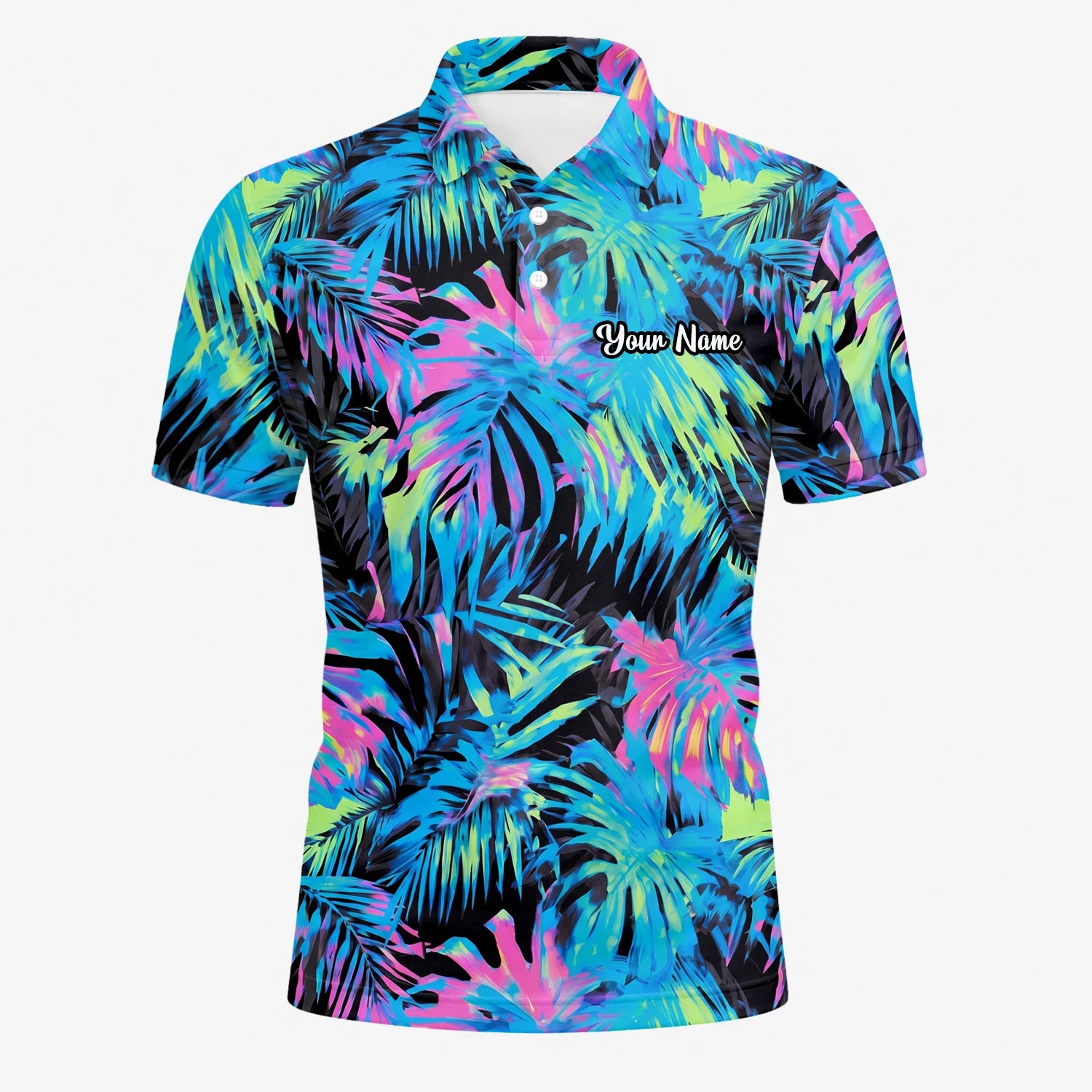 Personalised Black Neon Tropical Leaf Golf Polo Shirt For Men D2207