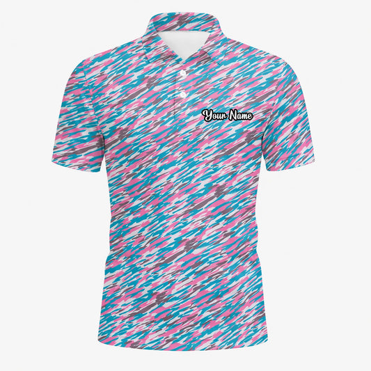 Personalised Pink Teal Abstract Speckle Golf Polo Shirt For Men S1159