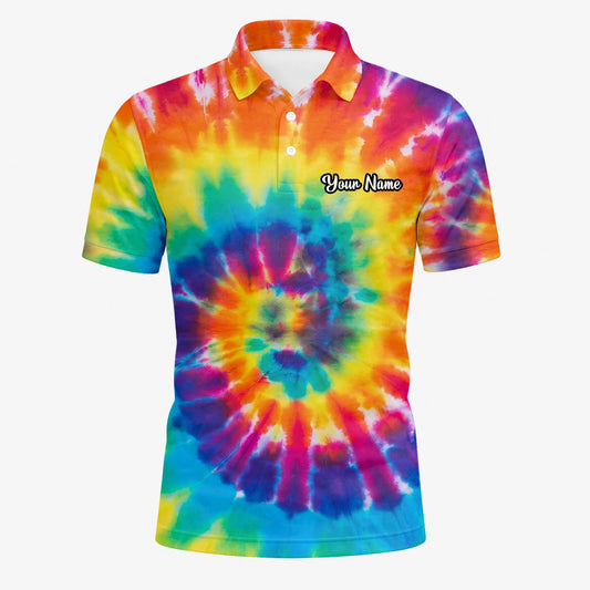 Personalised Rainbow Tie Dye Spiral Golf Polo Shirt For Men S4610