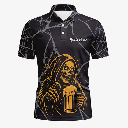 Personalised Black Gold Grim Reaper Beer Golf Polo Shirt For Men J8667