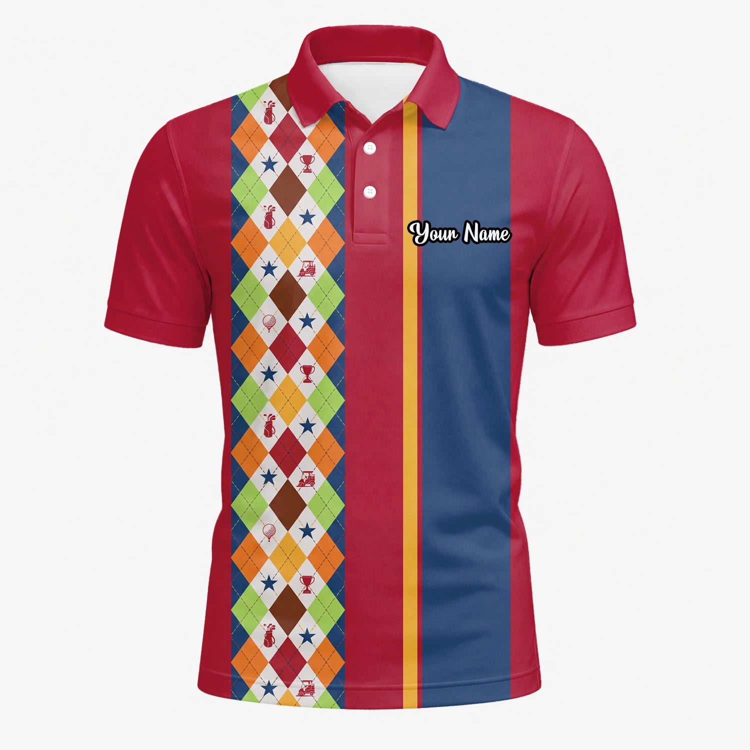 Personalised Red Blue Colourful Argyle Golf Polo Shirt For Men V1769