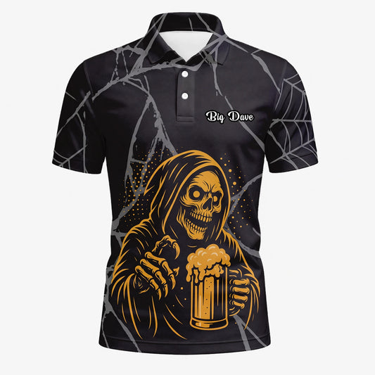 Personalised Black Gold Grim Reaper Beer Golf Polo Shirt For Men J8667