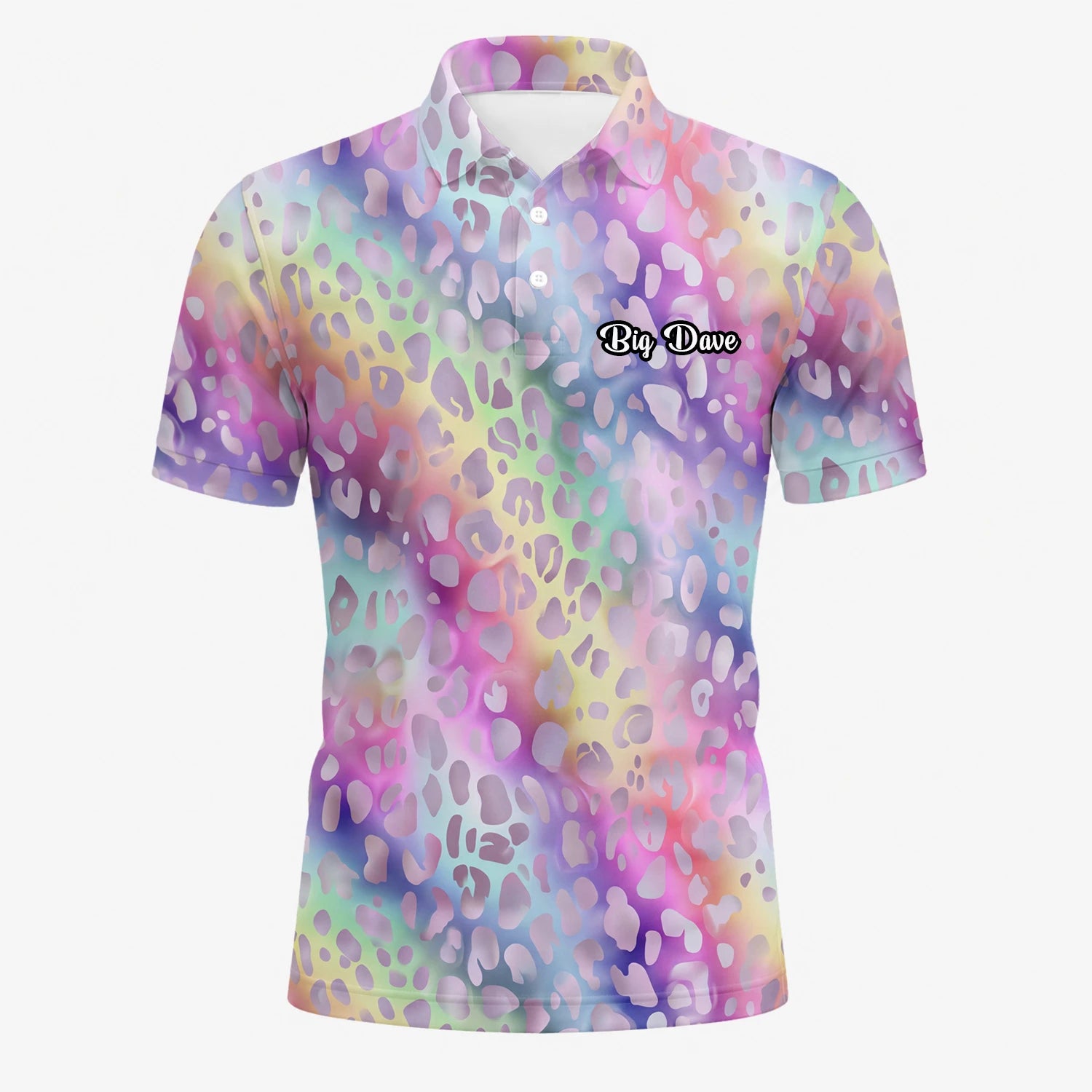 Personalised Pastel Rainbow Leopard Print Golf Polo Shirt For Men E5373