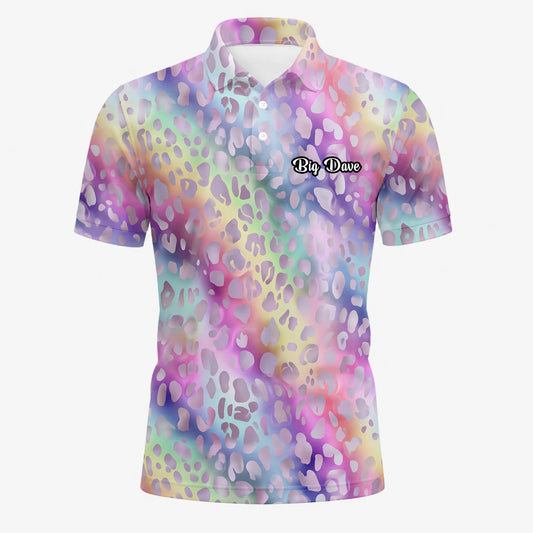 Personalised Pastel Rainbow Leopard Print Golf Polo Shirt For Men E5373