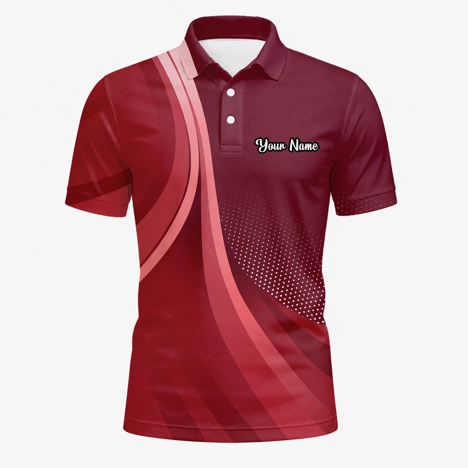 Personalised Burgundy Red Abstract Wave Golf Polo Shirt For Men B4612