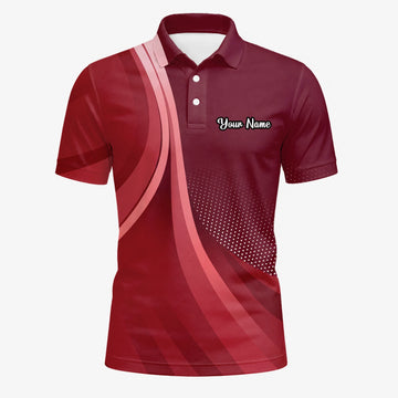 Personalised Burgundy Red Abstract Wave Golf Polo Shirt For Men B4612