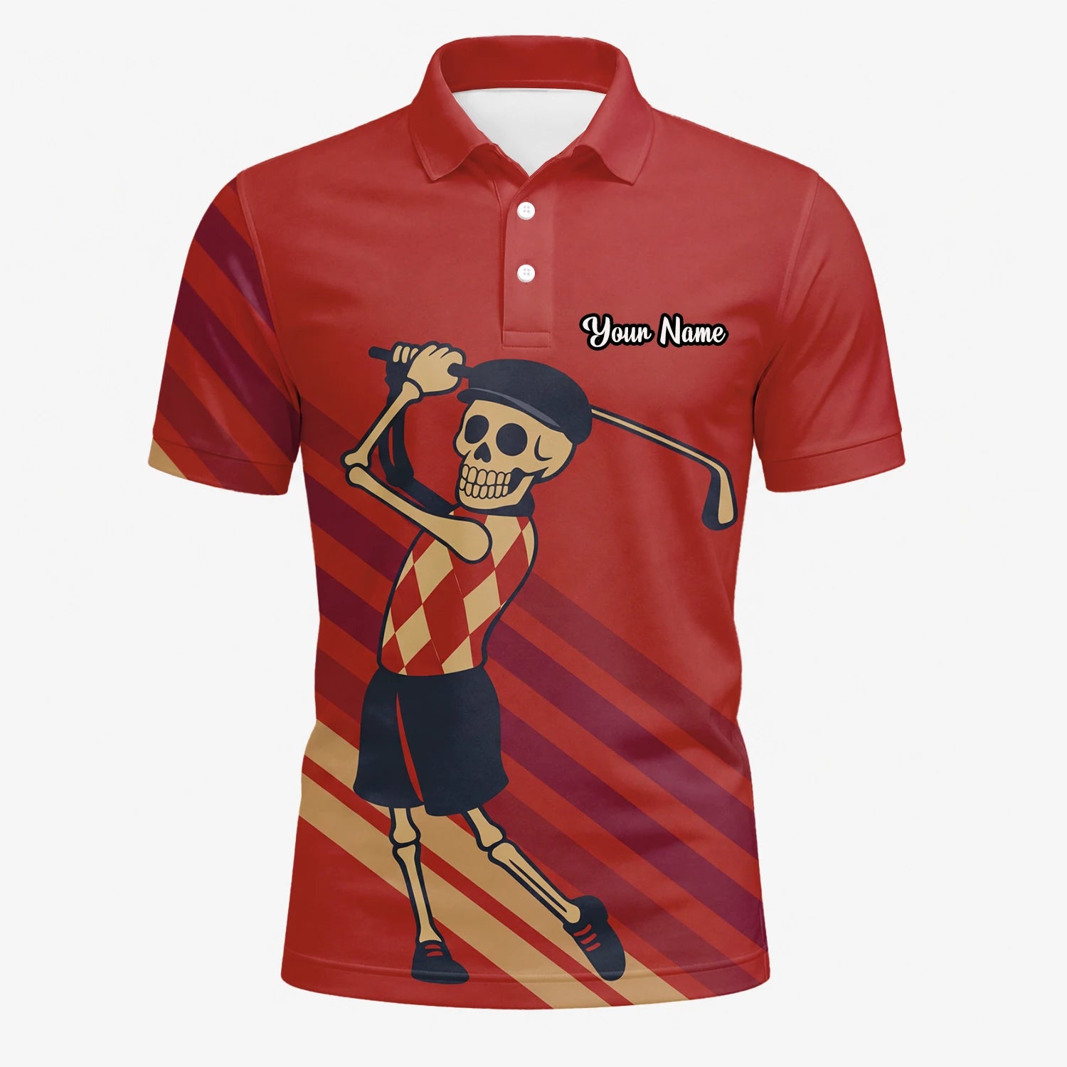 Personalised Red Skeleton Golfer Cartoon Golf Polo Shirt For Men F3648