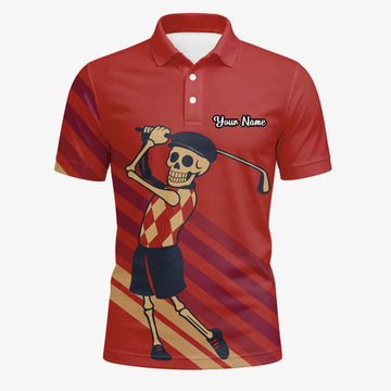 Personalised Red Skeleton Golfer Cartoon Golf Polo Shirt For Men F3648