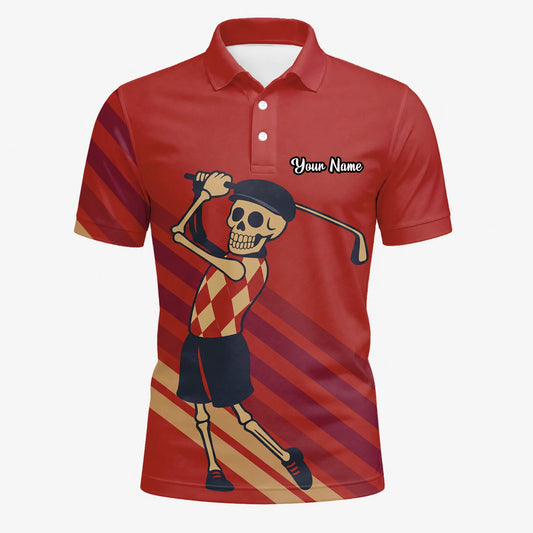 Personalised Red Skeleton Golfer Cartoon Golf Polo Shirt For Men F3648