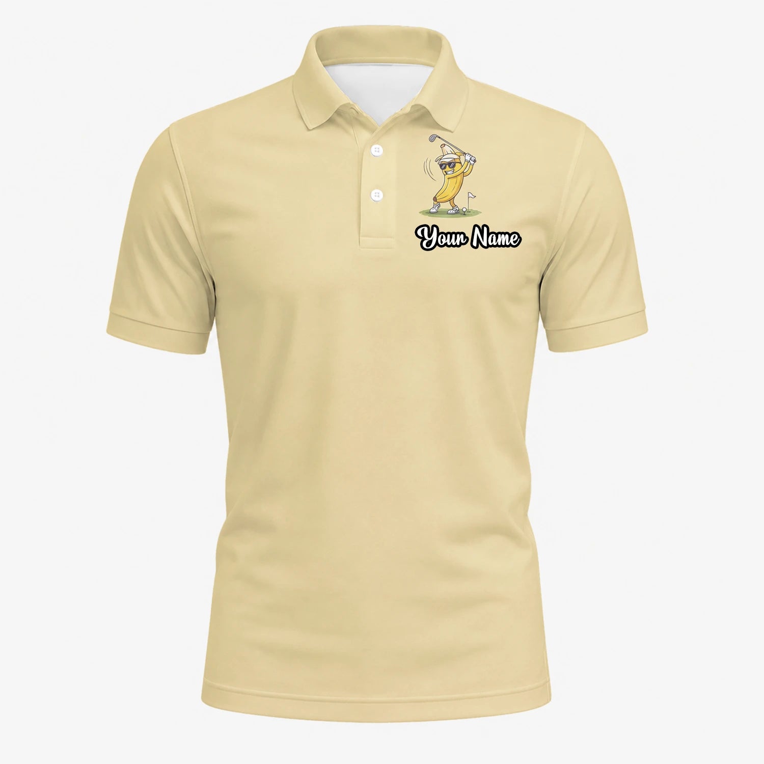 Personalised Pale Yellow Banana Golfer Cartoon Golf Polo Shirt For Men X9847