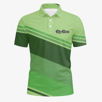 Personalised Light Green Geometric Stripe Golf Polo Shirt For Men S1599