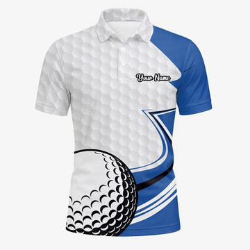 Personalised White Blue Golf Ball Hexagon Golf Polo Shirt For Men S7973