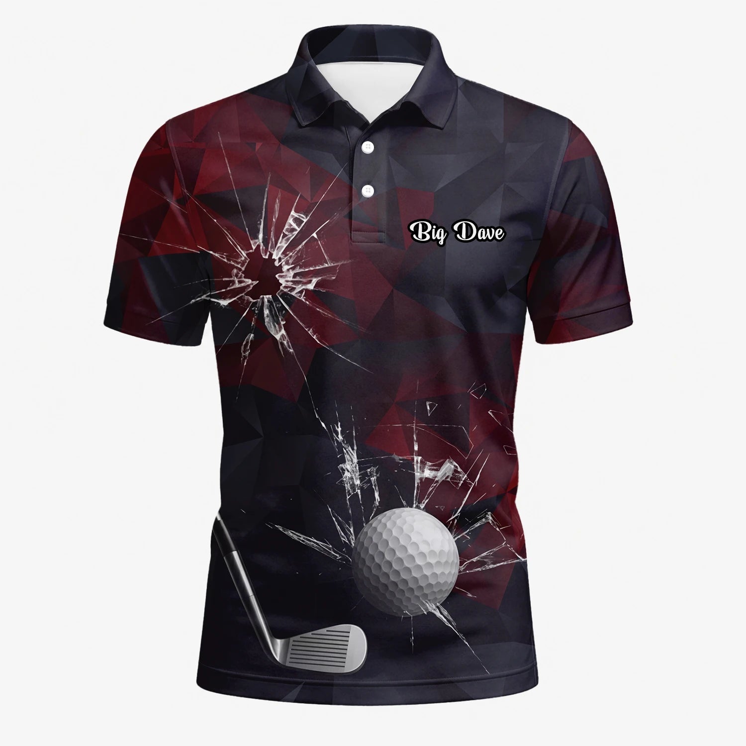 Personalised Black Burgundy Shattered Glass Golf Ball Golf Polo Shirt For Men R4354