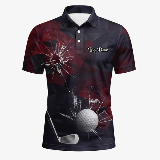 Personalised Black Burgundy Shattered Glass Golf Ball Golf Polo Shirt For Men R4354