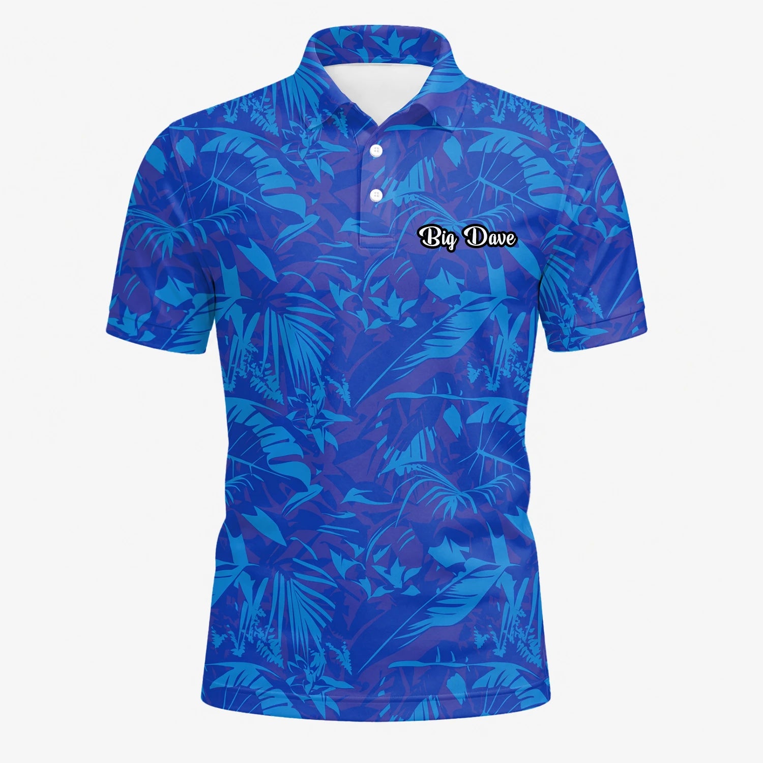 Personalised Blue Tropical Leaf Golf Polo Shirt For Men Z7717