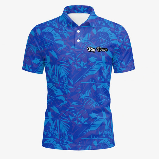 Personalised Blue Tropical Leaf Golf Polo Shirt For Men Z7717