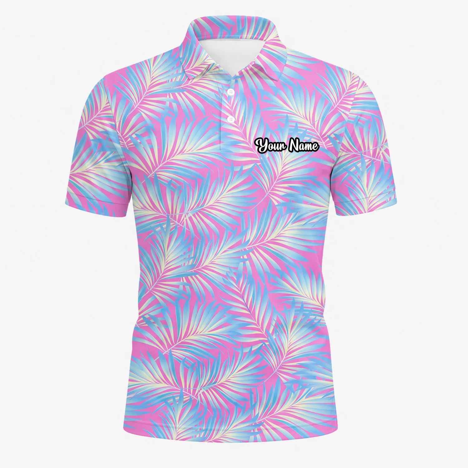 Personalised Pink Blue Palm Leaf Golf Polo Shirt For Men F1458