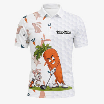 Personalised White Carrot Bunny Golfer Cartoon Golf Polo Shirt For Men Y6359