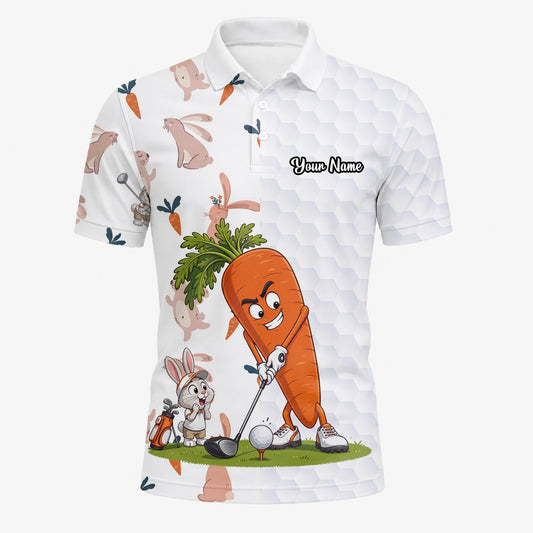 Personalised White Carrot Bunny Golfer Cartoon Golf Polo Shirt For Men Y6359