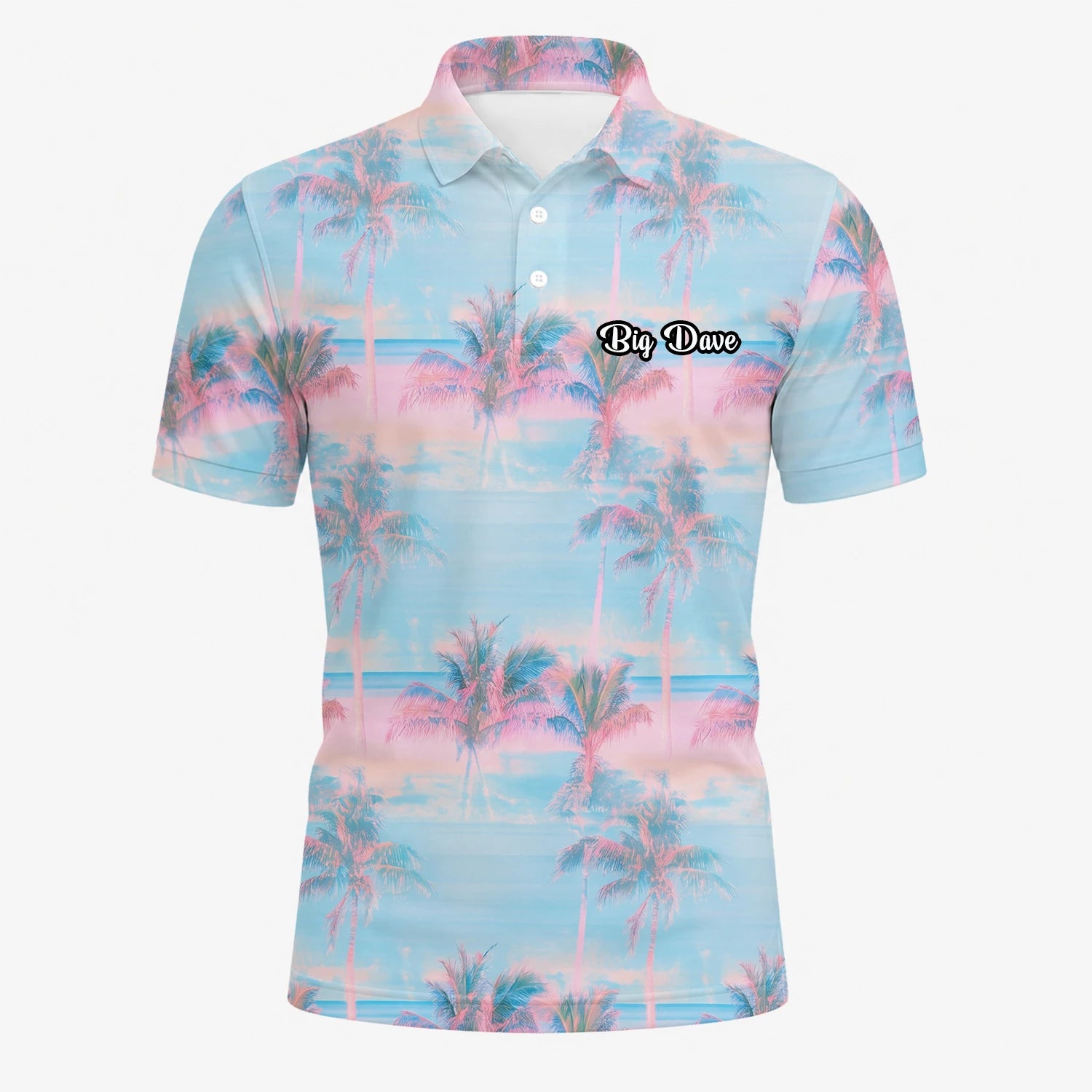 Personalised Pastel Blue Pink Palm Sunset Golf Polo Shirt For Men G4431