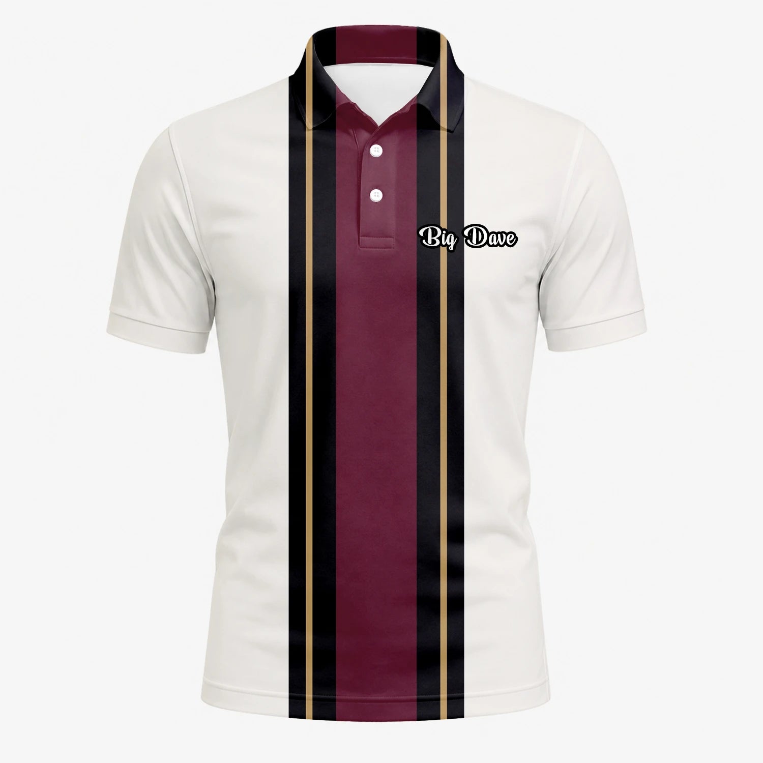 Personalised White Burgundy Black Racing Stripe Golf Polo Shirt For Men G7028