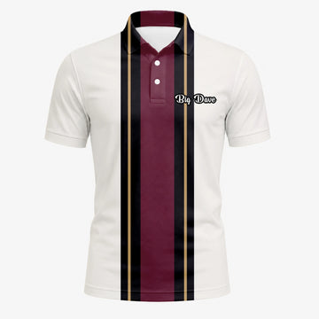 Personalised White Burgundy Black Racing Stripe Golf Polo Shirt For Men G7028