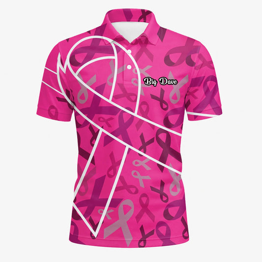 Personalised Pink Breast Cancer Awareness Ribbon Golf Polo Shirt For Men O4093