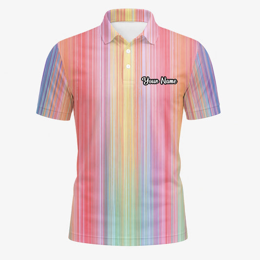 Personalised Pastel Rainbow Stripe Golf Polo Shirt For Men C5307
